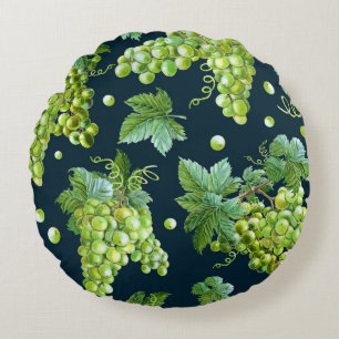 Green Grape: Watercolor Dark Pattern Round Pillow