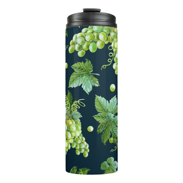 Green Grape: Watercolor Dark Pattern Thermal Tumbler (Front)