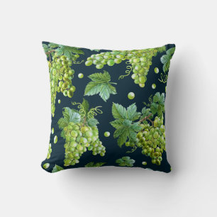 Green Grape: Watercolor Dark Pattern Throw Pillow