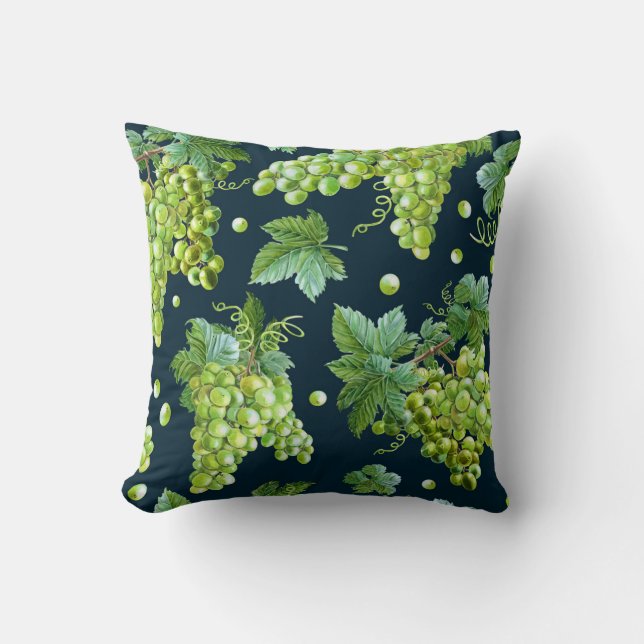 Green Grape: Watercolor Dark Pattern Throw Pillow (Front)