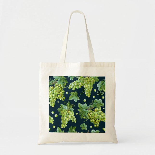 Green Grape: Watercolor Dark Pattern Tote Bag (Front)