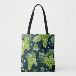 Green Grape: Watercolor Dark Pattern Tote Bag