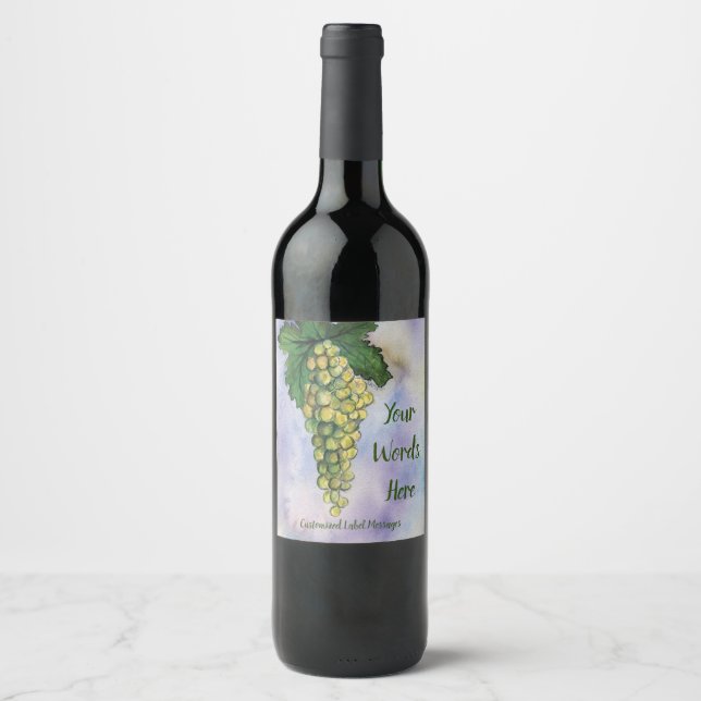 Green Grapes Art Custom White Wine Bottle Labels (Front)