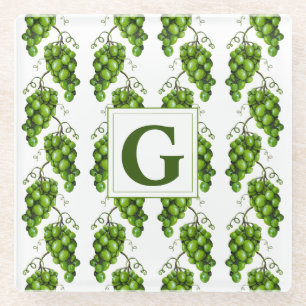Green Grapes Glass Coaster