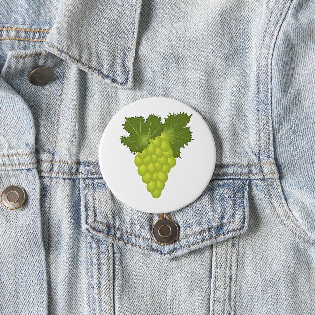 Green Grapes Vine Leaves Fresh Fruit 3 Inch Round Button (Creator Uploaded)