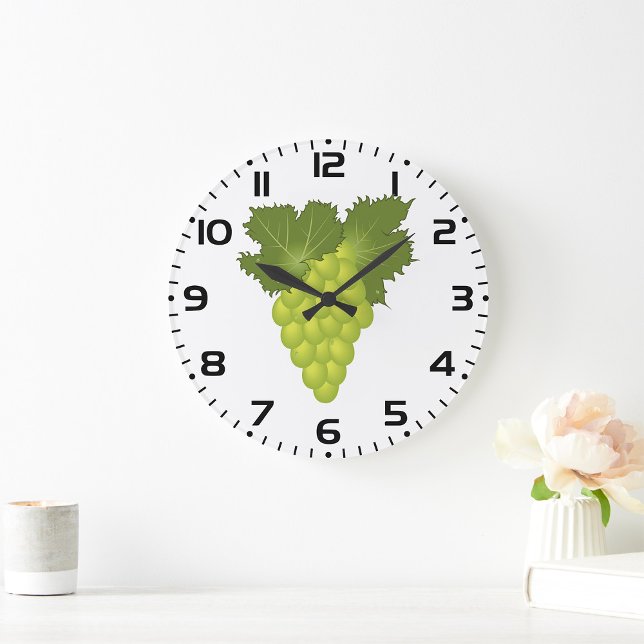 Green Grapes Vine Leaves Fresh Fruit Large Clock (Creator Uploaded)