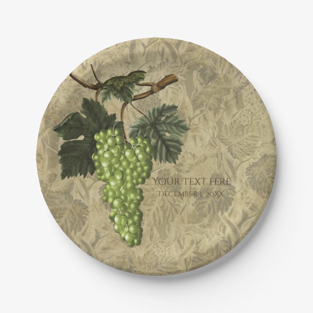 Green Grapes Vineyard Wedding Bridal Party Paper Plate (Front)