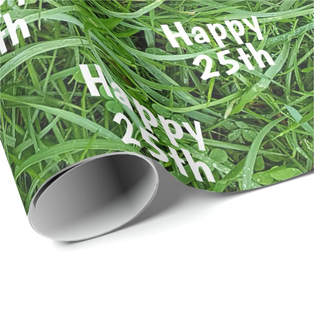 Green Grass 25th Birthday Wrapping Paper (Roll Corner)