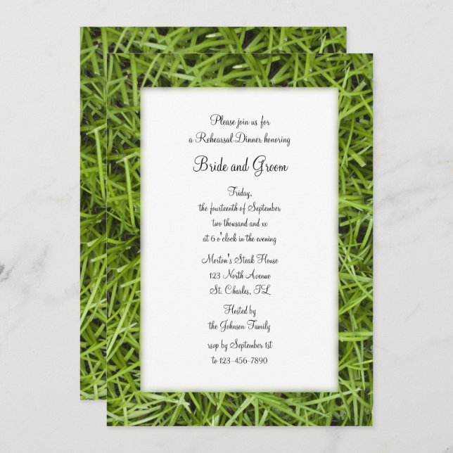 Green Grass Backyard Wedding Rehearsal Dinner Invitation (Front/Back)