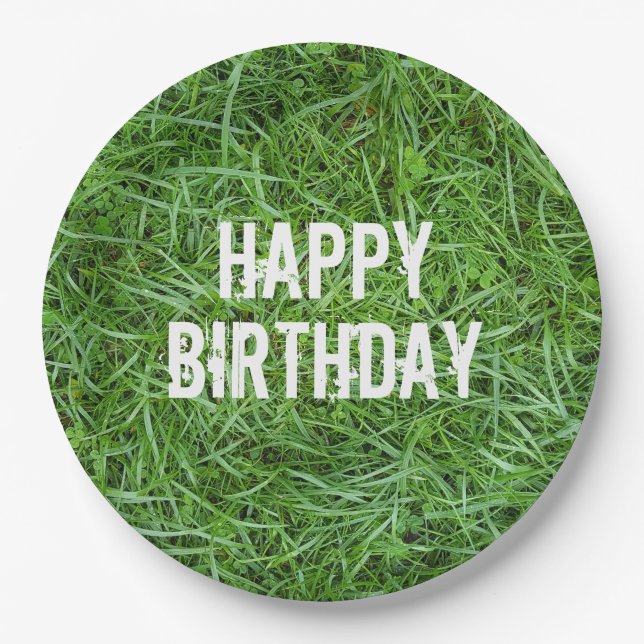 Green Grass Birthday Paper Plate (Front)