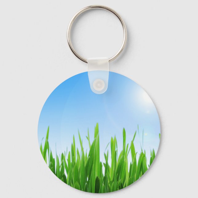 Green Grass Blue Sky Custom Text Template-10826 Keychain (Front)