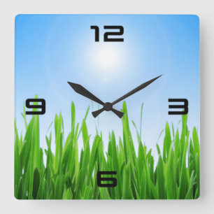 Green Grass Blue Sky Custom Text Template-10826 Square Wall Clock