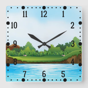 Green Grass Blue Sky Landscape-10826 Square Wall Clock