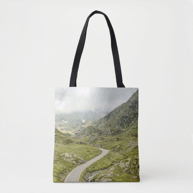 GREEN GRASS FIELD AND MOUNTAIN TOTE BAG (Front)