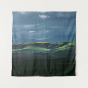 GREEN GRASS FIELD UNDER CLOUDY SKY DURING DAYTIME TAPESTRY