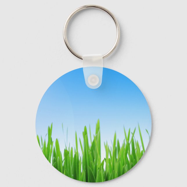 Green Grass Garden with Blue Sky Design Keychain (Front)