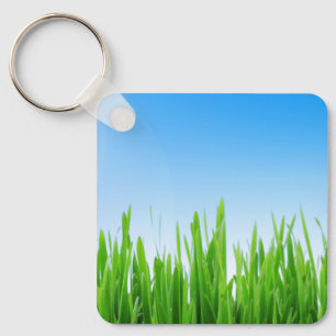 Green Grass Garden with Blue Sky Design Keychain