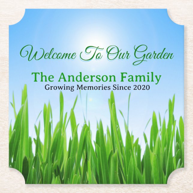 Green Grass Garden with Blue Sky Design Paper Coaster (Front)