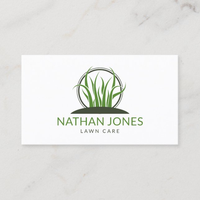 Green Grass Landscaping Lawn Care Icon Contractor Business Card (Front)