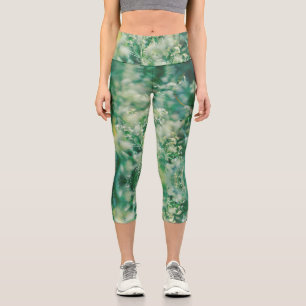 Green Grass Leaves Flowers Plants Nature Capri Leggings