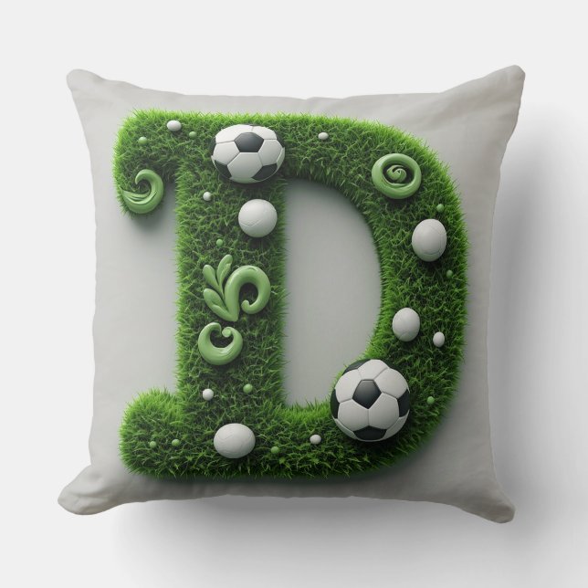 Green Grass Letter D Topiary With Soccer Ball Throw Pillow (Front)