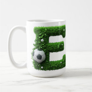 Green Grass Letter E Topiary With Soccer Ball Coffee Mug