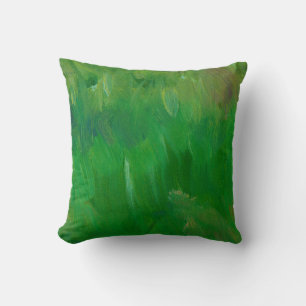 Green grass paint texture. Hand drawn background. Throw Pillow