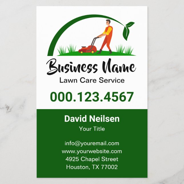Green Grass Simple Lawn Care Mowing Landscaping Flyer (Front)