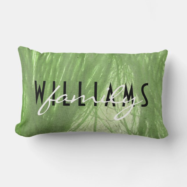 green grass texture canvas with family name lumbar pillow (Front)
