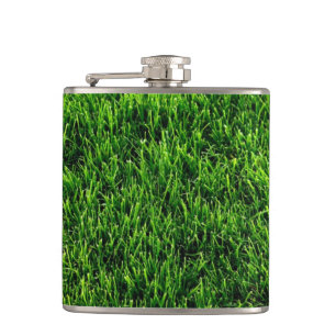 Green grass texture from a soccer field hip flask