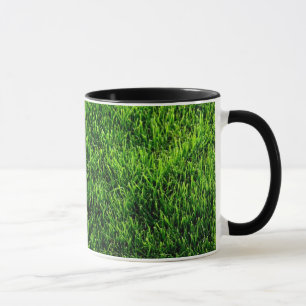 Green grass texture from a soccer field mug