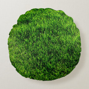 Green grass texture from a soccer field round pillow