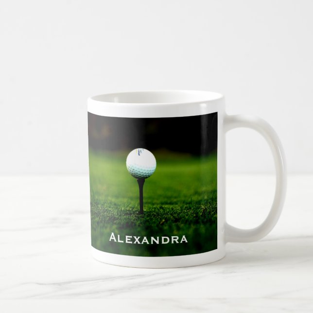 Green Grass Turf and Golf Ball / Tee, Personalized Coffee Mug (Right)