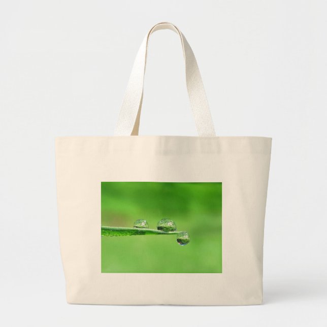 Green Grass with Dew Peaceful Nature Meditation Large Tote Bag (Front)