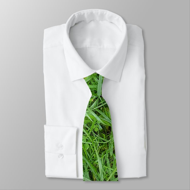 Green Grass with raindrops Tie (Tied)