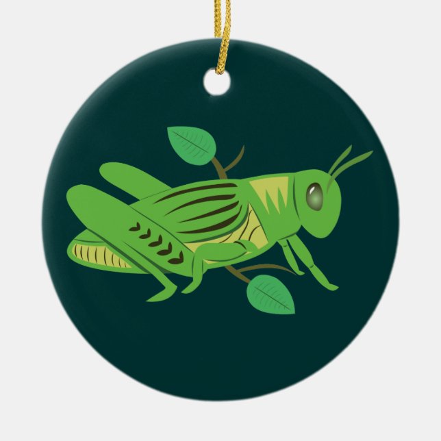 Green Grasshopper Ceramic Ornament (Front)