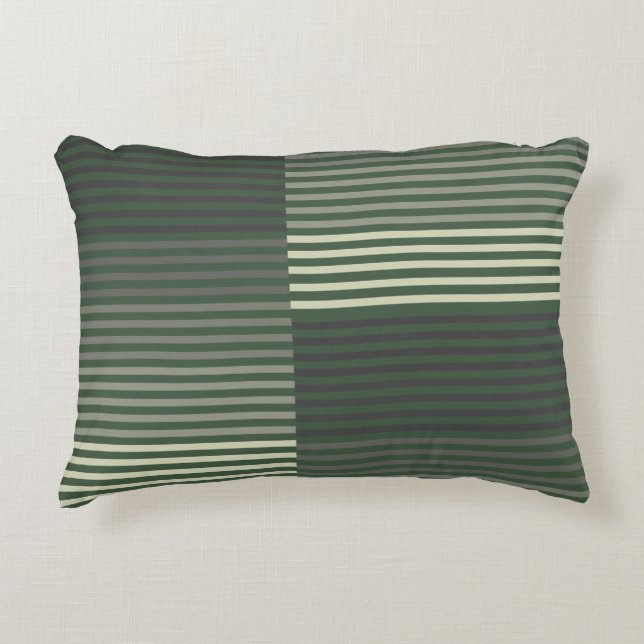 Green, Gray, Black, Cream Stripes Accent Pillow (Front)