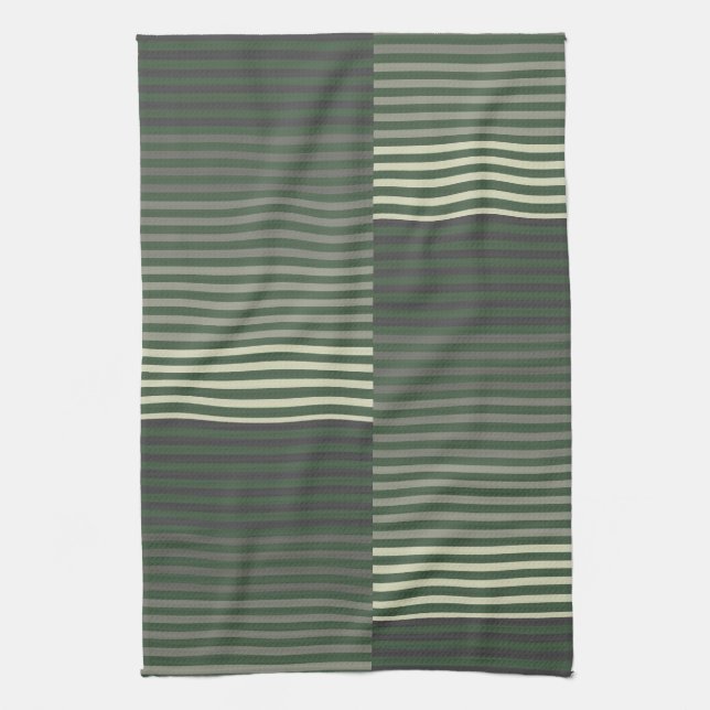 Green, Gray, Black, Cream Stripes Kitchen Towel (Vertical)
