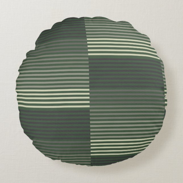 Green, Gray, Black, Cream Stripes Round Pillow (Front)