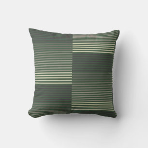 Green, Gray, Black, Cream Stripes Throw Pillow