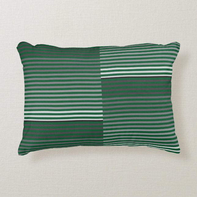 Green, Gray, Black, White Stripes Accent Pillow (Front)