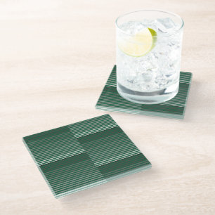 Green, Gray, Black, White Stripes Glass Coaster