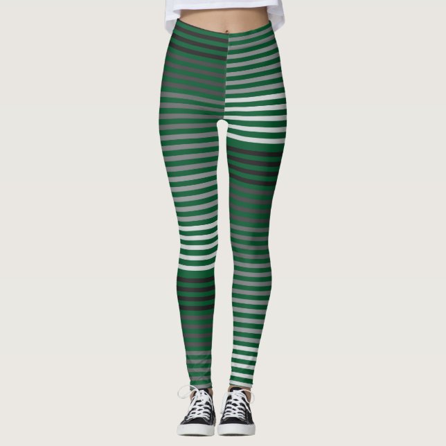 Green, Gray, Black, White Stripes Leggings (Front)
