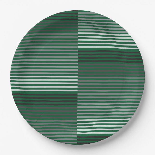 Green, Gray, Black, White Stripes Paper Plate (Front)