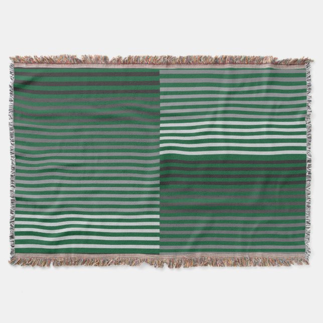 Green, Gray, Black, White Stripes Throw Blanket (Front)