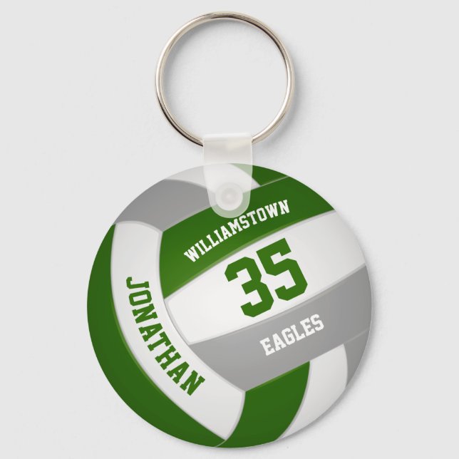 green gray sports team colors volleyball keychain (Front)