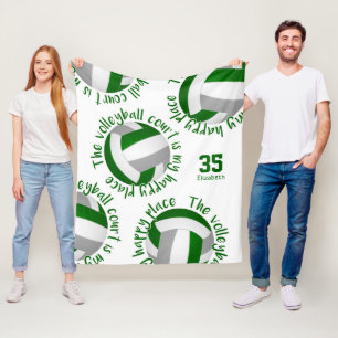 green gray volleyball court happy place typography fleece blanket