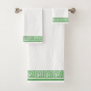 Green Grecian Frieze Design Bath Towel Set