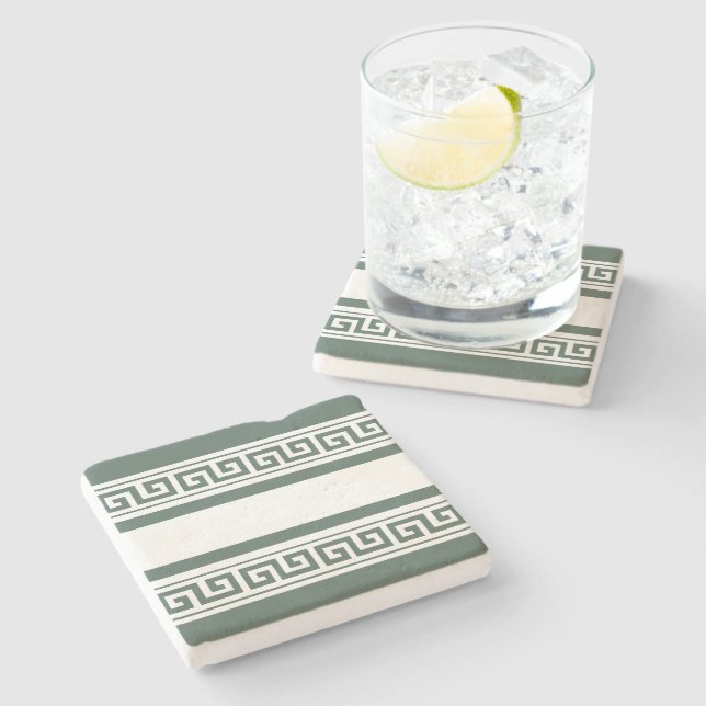 Green Greek Key Stone Coaster (Side)