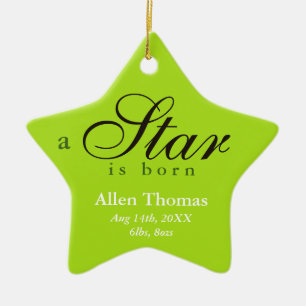 Green grey a star is born baby name announcement ceramic ornament